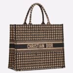 Dior Large Book Tote Bag Replica in Beige Houndstooth Embroidery Canvas