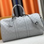 Louis Vuitton Monogram Shadow Leather Keepall Bandouliere 50 With Leather Strap In Anthracite Gray