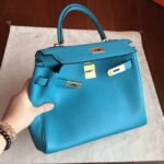 Turquoise Clemence Imitation Hermes Kelly Retourne 28cm Colorful Bag - Image 6
