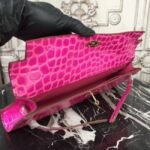 Rose Red Crocodile Replica Hermes Kelly Cut Clutch Elegant Accent Bag - Image 2