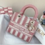 Dior Lady D-Lite Medium Bag Replica in Pink D-Stripes Embroidery - Image 4