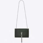 Replica Saint Laurent Kate Medium Tassel Bag Green Crocodile-embossed Leather