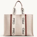Top Quality Imitation Chloe Large Woody Tote Bag in Canvas with Brown Leather Strips