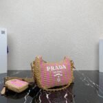 Prada Re-Edition Bag Knockoff in Beige and Pink Stripe - Image 7