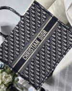 Dior Large Book Tote Bag Fake in Blue Dior Oblique Embroidery - Image 9