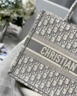 Dior Medium Book Tote Bag Faux in Grey Dior Oblique Embroidery - Image 5