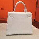 White Epsom Fake Luxury Hermes Kelly 25cm Sellier Structured Bag - Image 3