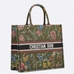 Dior Large Book Tote Bag Imitation in Green Dior Petites Fleurs Embroidery