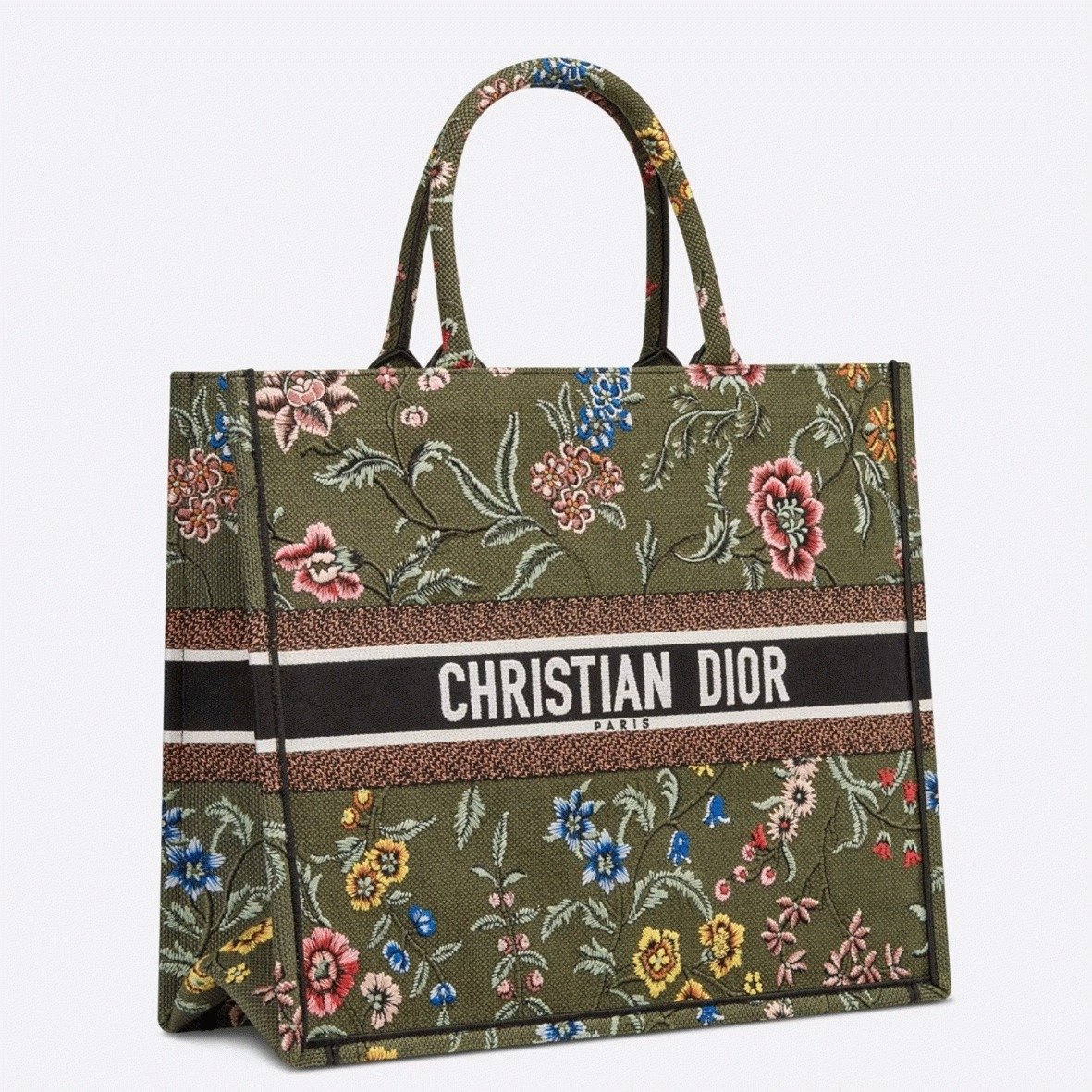 03696E40-8CE1-3A46-A491-0CF42BCF635E.jpg Dior Large Book Tote Bag Imitation in Green Dior Petites Fleurs Embroidery - Image 1