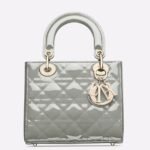 Dior Small Lady Dior Bag Replica in Grey Patent Cannage Calfskin