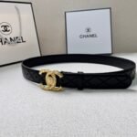 Chanel Gold Chain & Black Quilted Leather CC Belt - Image 9
