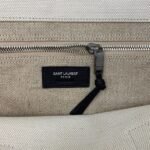 Knockoff Saint Laurent Rive Gauche Tote Bag White Linen and Black Leather - Image 4