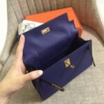 Sapphire Epsom Top Fake Hermes Kelly Pochette Deep Blue Clutch - Image 6