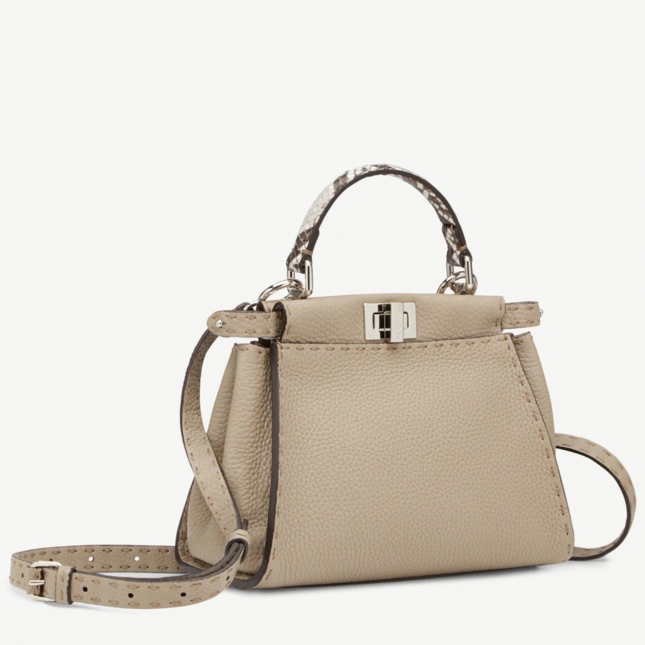04556306-2DC7-914A-D116-B4FB7017AC1A.jpg Top Quality Knockoff Fendi Peekaboo Mini Selleria Grey Bag with Python Leather Handle - Image 1