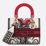 Dior Lady D-Lite Medium Bag Replica in White Multicolor Cupidon Embroidery