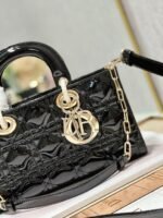 Dior Lady D-Joy Medium Bag Faux in Black Patent Cannage Calfskin - Image 8
