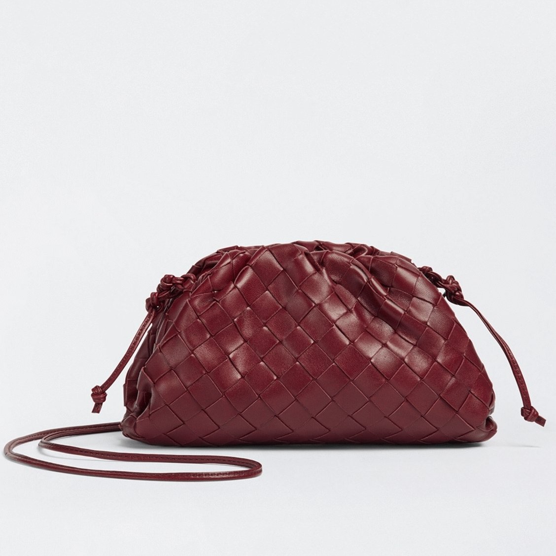 05A7D921-E895-E37D-222E-EF400F599527.jpg Fake Bottega Veneta Mini Pouch with Strap Bordeaux - Image 1