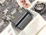 Dior Lady D-Lite Medium Bag Replica in Black   White Houndstooth Embroidery - Image 5