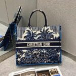 Dior Large Book Tote Bag Replica in Blue Dior Palms Embroidery