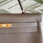 Taupe Clemence Knockoff Hermes Kelly 35cm Soft Leather Tote - Image 5