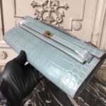 Blue Lin Crocodile Copy Hermes Kelly Cut Clutch Elegant Purse - Image 3