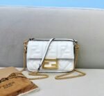 White FF Logo Fendi Medium Baguette Replica Bag - Image 6