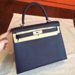 Sapphire Epsom Replica Hermes Kelly Sellier 28cm Luxe Purse
