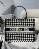 Dior Medium Book Tote Bag Replica in Black Houndstooth Embroidery - Image 3