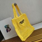 Prada Small Tote Bag Replica in Yellow Woven Raffia - Image 7