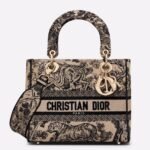 Dior Lady D-Lite Medium Bag Faux in Brown Toile de Jouy Embroidery