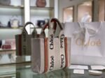 Top Quality Knockoff Chloe Small Woody Tote Bag in Canvas with Brown Leather Strips - Image 2