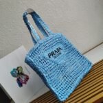Prada Small Tote Bag Knockoff in Blue Woven Raffia - Image 4
