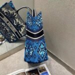Dior Large Book Tote Bag Replica in Blue Dior Palms Embroidery - Image 3