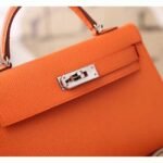 Orange Epsom Fake Luxury Hermes Kelly Mini II 20cm Handbag - Image 4