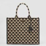 Prada Symbole Large Bag Knockoff in Black/Beige Jacquard Fabric