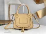Top Quality Fake Chloe Marcie Small Double Carry Bag in Beige Grained Leather - Image 7