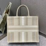 Dior Large Book Tote Bag Replica in Beige Stripes Embroidery - Image 3