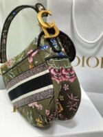 Dior Saddle Bag Knockoff in Green Multicolor Dior Petites Fleurs Embroidery - Image 5