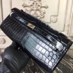 Black Crocodile Replica Hermes Kelly Cut Clutch Exotic Skin Bag - Image 7