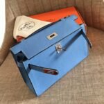 Celeste Epsom Knockoff Hermes Kelly Pochette Light Blue Clutch - Image 5