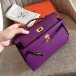 Cyclamen Epsom Knockoff Hermes Kelly Pochette Light Purple Clutch - Image 7