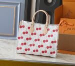 X TM Monogram Cherry Canvas Onthego MM In White Style 1