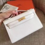 White Epsom Fake Hermes Kelly Pochette Clean Look Mini Bag