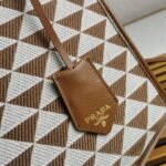 Prada Symbole Small Bag Knockoff in White/Brown Jacquard Fabric - Image 10
