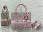 Dior Lady D-Lite Medium Bag Knockoff in Grey and Pink Toile de Jouy Reverse Embroidery - Image 7