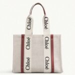 Top Quality Faux Chloe Medium Woody Tote Bag in Canvas with Brown Leather Strips