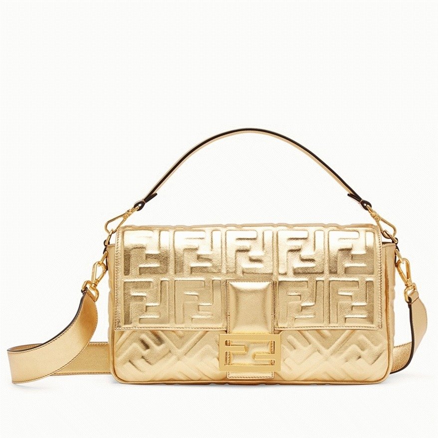 140F2326-FBBB-5AD1-EC32-119AED4AF513.jpg Top Quality Replica Fendi Large Baguette Bag In Gold FF - Image 1