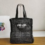 Prada Small Tote Bag Replica in Black Woven Raffia - Image 9
