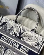 Dior Medium Book Tote Bag Fake in Blue Toile de Jouy Palms Embroidery - Image 6