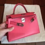 Rose Lipstick Chevre Faux Designer Hermes Kelly 20CM Bag - Image 4